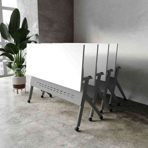 Flash Furniture Davis 60in. x 24in. HD Nesting Table w/Y-Legs, Modesty Panel, 1in. Thick White Tabletop, Gray Frame - MT-M6024-Y-LEG-WHTGRY-GG
