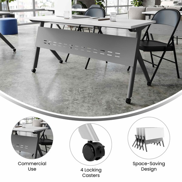 Flash Furniture Davis 60in. x 24in. HD Nesting Table w/Y-Legs, Modesty Panel, 1in. Thick White Tabletop, Gray Frame - MT-M6024-Y-LEG-WHTGRY-GG