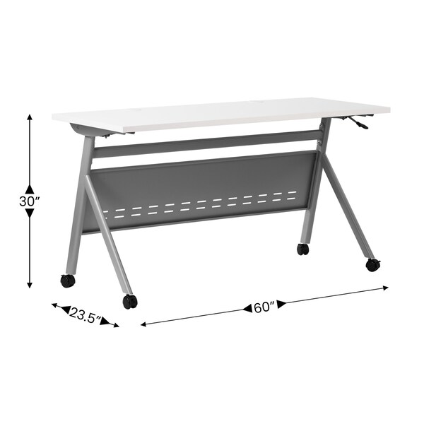 Flash Furniture Davis 60in. x 24in. HD Nesting Table w/Y-Legs, Modesty Panel, 1in. Thick White Tabletop, Gray Frame - MT-M6024-Y-LEG-WHTGRY-GG