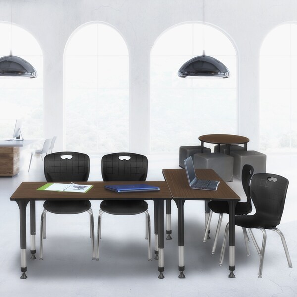 Regency Kee Adjustable Classroom Table W/ 2 Andy Stack Chairs, 60 in W, 24 in L, Neo Walnut - MT6024NWAPBK40BK