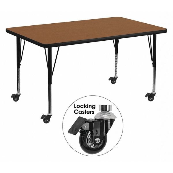Flash Furniture Rectangle Activity Table, 36" W, 72" L, 25.5" H, Laminate, Wood Grain - XU-A3672-REC-OAK-H-P-CAS-GG