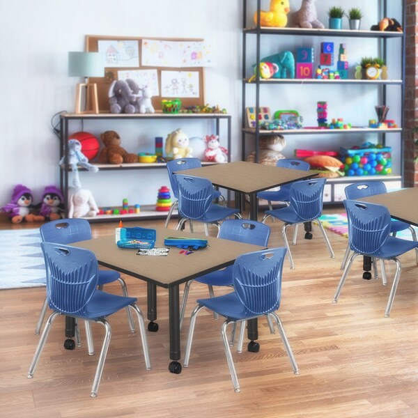 Regency Square Kee Mobile Adjustable Classroom Table W/ 4 Andy Chairs, 48 in W, 48 in L, Noble Oak - TB4848NOAPCBK45NV