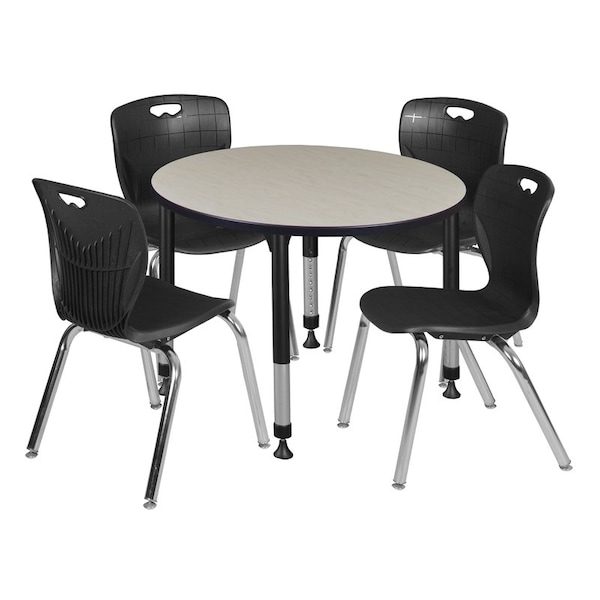Regency Tables > Height Adjustable > Round Table & Chair Sets, 42 W, 42 L, 23-34 H, Maple - TB42RNDPLAPBK40BK