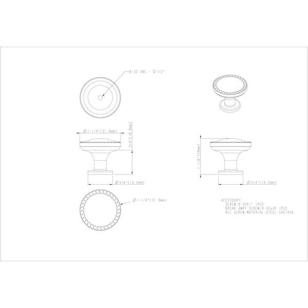 Elements By Hardware Resources 1-1/4" Diameter Polished Chrome Round Rope Detailed Lindos Cabinet Knob - Z115PC