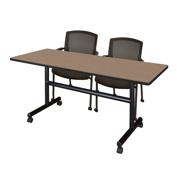 Regency Kobe Flip-Top Training Nesting Table W/ 2 Knight Mesh Chairs, 60 in W, 24 in L, Noble Oak - MKFT6024NO56CBK