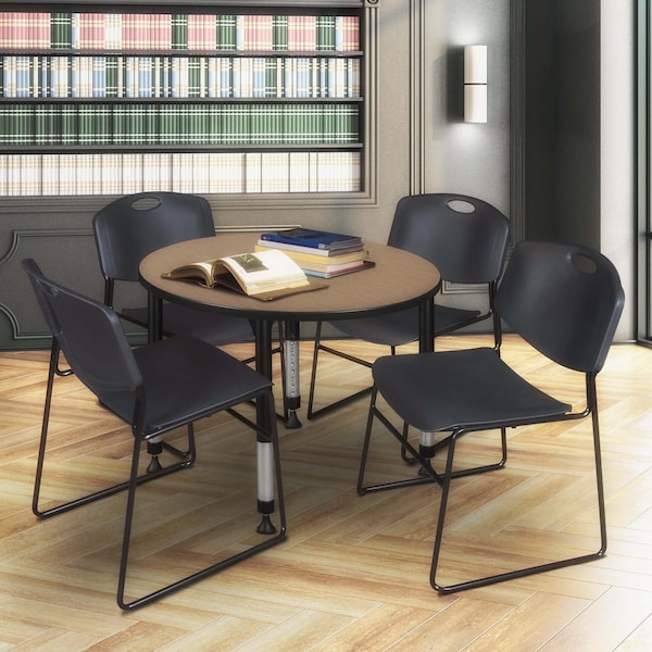 Regency Round Kee Height Adjustable Classroom Activity Table, 36 in W, 36 in L, Noble Oak - TB36RNDNOAPBK