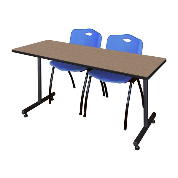 Regency Kobe T-Base Training Seminar Table W/ 2 M Stack Chairs, 72 in W, 24 in L, Noble Oak - MKTRCT7224NO47BE