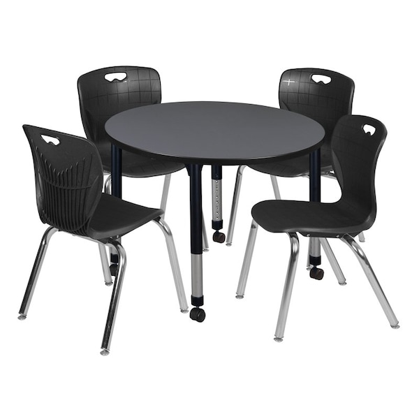 Regency Tables > Height Adjustable > Round Mobile Table & Chair Sets, 36 W, 36 L, 23-34 H, Grey - TB36RNDGYAPCBK40BK