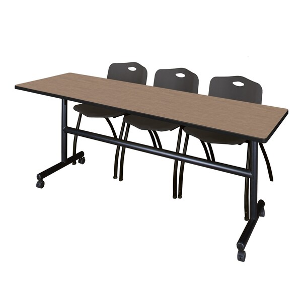 Regency Kobe Flip-Top Training Nesting Table W/ 2 M Stack Chairs, 84 in W, 24 in L, Noble Oak - MKFT8424NO47BK
