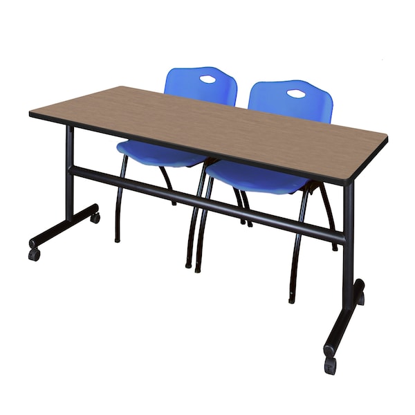 Regency Kobe Flip-Top Training Nesting Table W/ 2 M Stack Chairs, 72 in W, 30 in L, Noble Oak - MKFT7230NO47BE