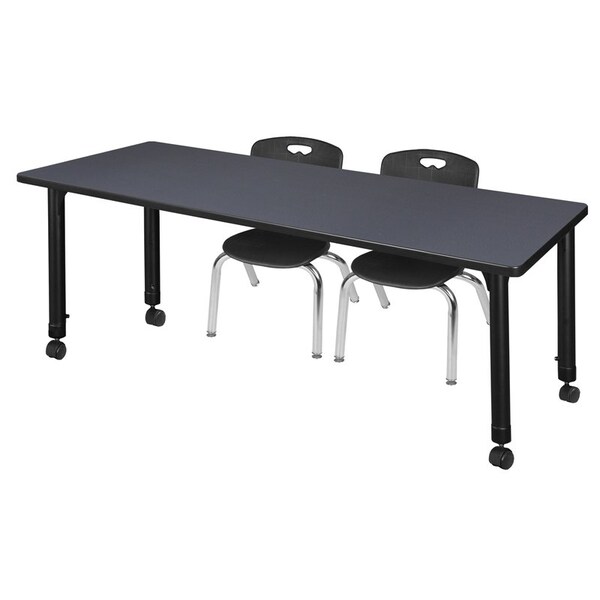 Regency Tables > Height Adjustable > Rectangular Mobile Table & Chair Sets, 60 W, 24 L, 23-34 H, Grey - MT6024GYAPCBK45BK