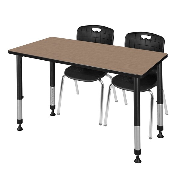 Regency Kee Adjustable Classroom Table W/ 2 Andy Stack Chairs, 48 in W, 30 in L, Noble Oak - MT4830NOAPBK40BK