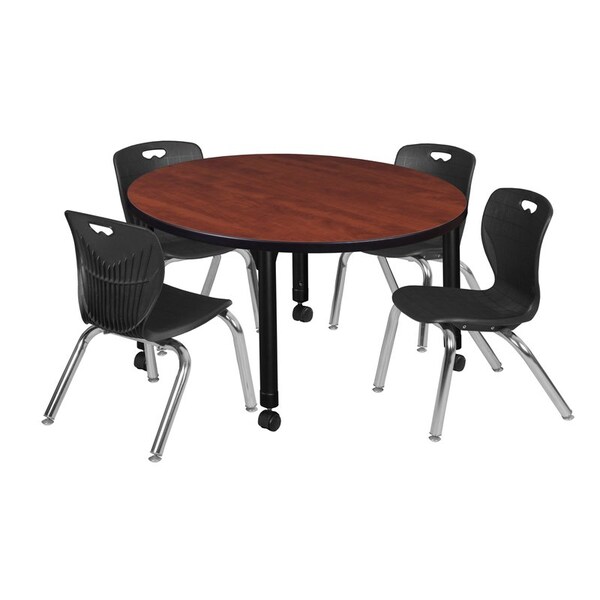 Regency Tables > Height Adjustable > Round Mobile Table & Chair Sets, 36 W, 36 L, 23-34 H, Cherry - TB36RNDCHAPCBK45BK