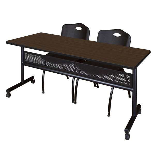 Regency Kobe Flip-Top Privacy Nesting Table W/ 2 M Stack Chairs, 72 in W, 30 in L, Neo Walnut - MKFTM7230NW47BK