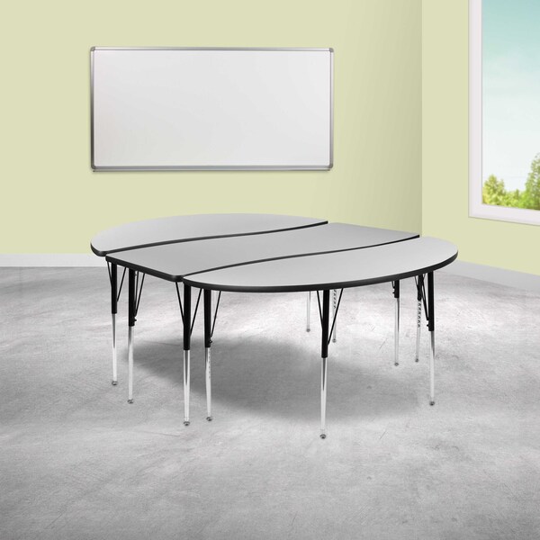 Flash Furniture Oval 60 W, 86 L, 30.25 H, Chrome, Laminate, Particleboard, Steel, Grey - XU-GRP-A3060CON-60-GY-T-A-GG