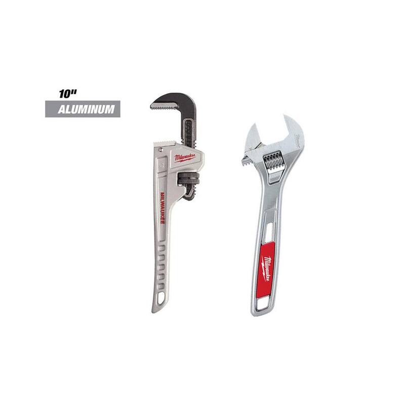 Llave de tubo de aluminio de 10 pulgadas de Milwaukee con llave ajustable de 6 pulgadas (juego de 2 piezas) - 48-22-7210-48-22-7406