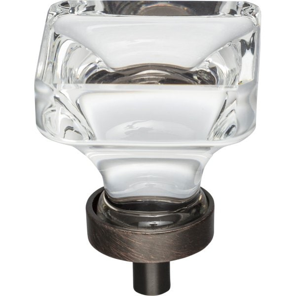 Jeffrey Alexander 1-3/8" Overall Length Brushed Oil Rubbed Bronze Square Glass Harlow Cabinet Knob - G140L-DBAC