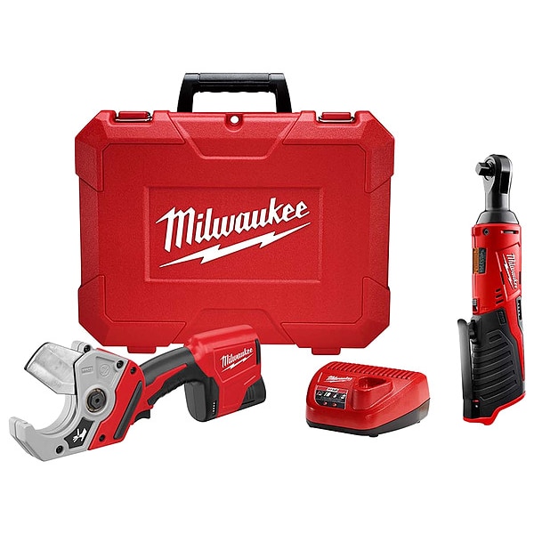 Milwaukee Tool M12 Pipe Shear Kit + M12 3/8" Ratchet - 2470-21, 2457-20
