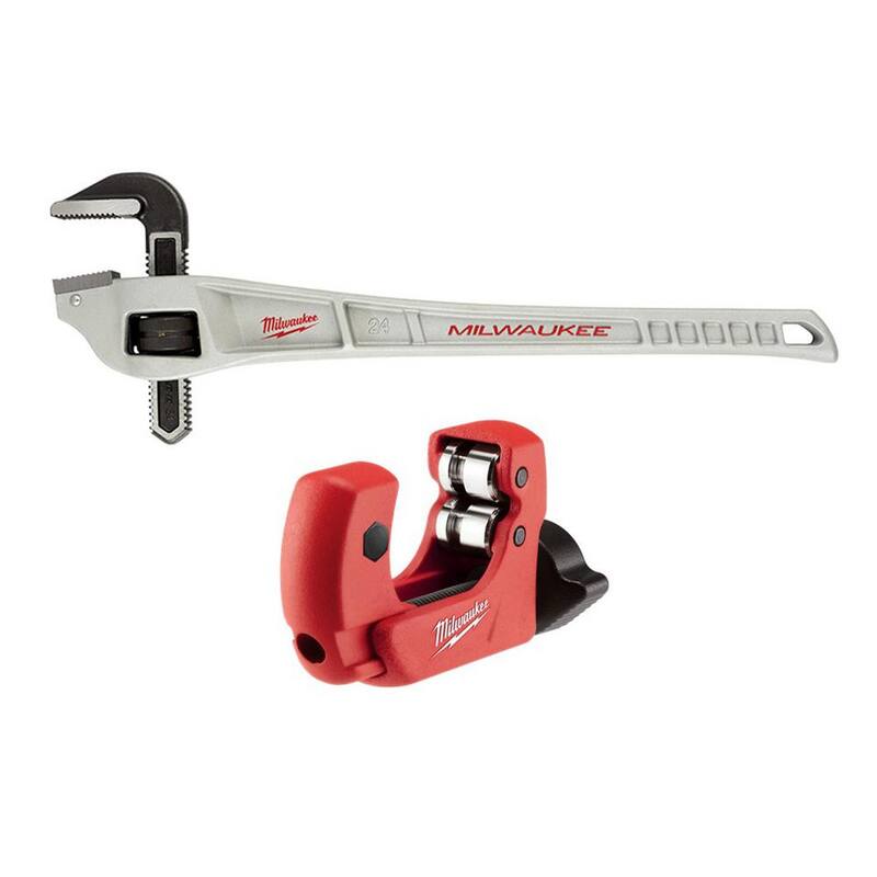 Llave de tubo compensada de aluminio de 24 pulgadas con cortador de tubos de cobre mini de 1 pulgada (2 piezas) - 48-22-7182-48-22-4251