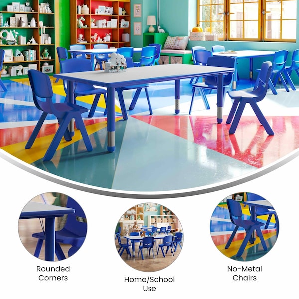 Flash Furniture Rectangle Activity Table, 23.625 W, 47.25 L, 23.5 H, Plastic, Steel, Grey - YU-YCY-060-0036-RECT-TBL-BLUE-GG