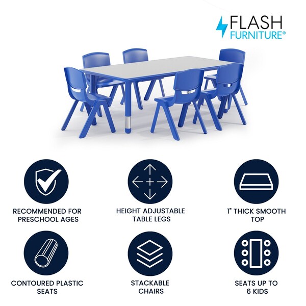 Flash Furniture Rectangle Activity Table, 23.625 W, 47.25 L, 23.5 H, Plastic, Steel, Grey - YU-YCY-060-0036-RECT-TBL-BLUE-GG