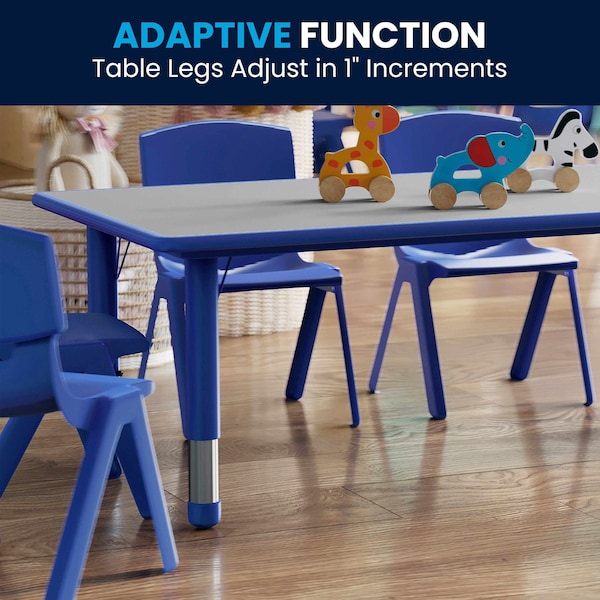 Flash Furniture Rectangle Activity Table, 23.625 W, 47.25 L, 23.5 H, Plastic, Steel, Grey - YU-YCY-060-0036-RECT-TBL-BLUE-GG