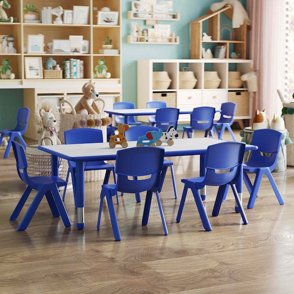 Flash Furniture Rectangle Activity Table, 23.625 W, 47.25 L, 23.5 H, Plastic, Steel, Grey - YU-YCY-060-0036-RECT-TBL-BLUE-GG