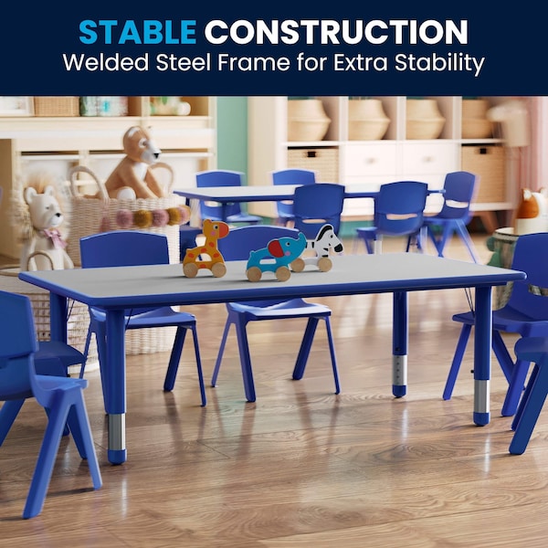 Flash Furniture Rectangle Preschool Table, Bl, 23.625" W x 47.25" L, 23.625 W, 47.25 L, 23.5 H, Plastic, Steel, Blue - YU-YCY-060-RECT-TBL-BLUE-GG