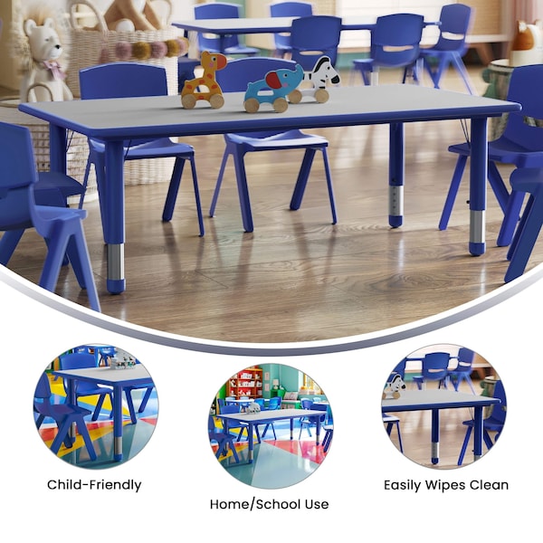 Flash Furniture Rectangle Preschool Table, Bl, 23.625" W x 47.25" L, 23.625 W, 47.25 L, 23.5 H, Plastic, Steel, Blue - YU-YCY-060-RECT-TBL-BLUE-GG