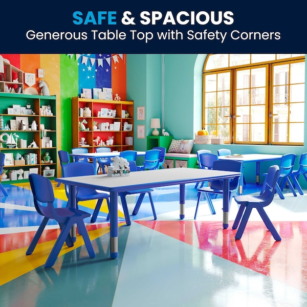 Flash Furniture Rectangle Preschool Table, Bl, 23.625" W x 47.25" L, 23.625 W, 47.25 L, 23.5 H, Plastic, Steel, Blue - YU-YCY-060-RECT-TBL-BLUE-GG