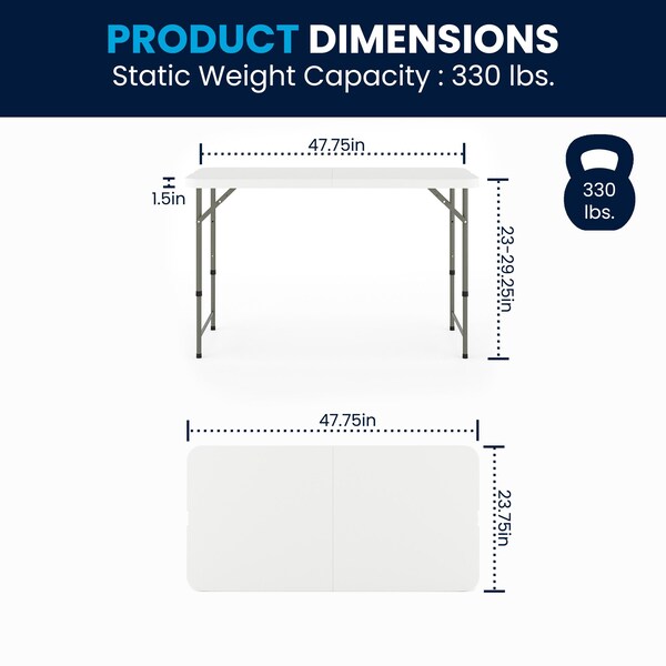 Flash Furniture Rectangle Wh 24X48 Plastic Fold Table, 23.75" W, 47.75" L, 29.25" H, Plastic Top, White - DAD-YCZ-122Z-2-GG