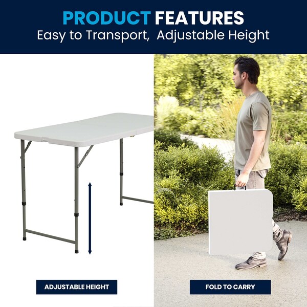 Flash Furniture Rectangle Wh 24X48 Plastic Fold Table, 23.75" W, 47.75" L, 29.25" H, Plastic Top, White - DAD-YCZ-122Z-2-GG