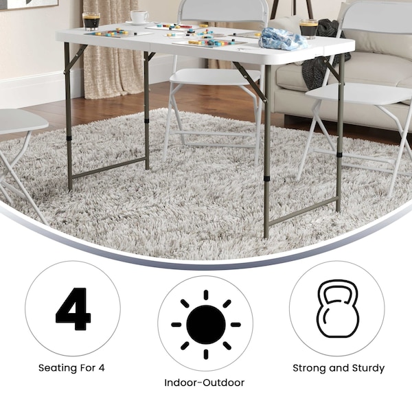 Flash Furniture Rectangle Wh 24X48 Plastic Fold Table, 23.75" W, 47.75" L, 29.25" H, Plastic Top, White - DAD-YCZ-122Z-2-GG