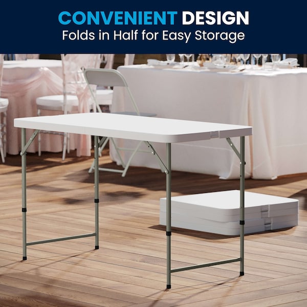 Flash Furniture Rectangle Wh 24X48 Plastic Fold Table, 23.75" W, 47.75" L, 29.25" H, Plastic Top, White - DAD-YCZ-122Z-2-GG