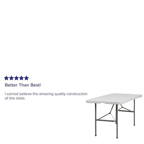 Flash Furniture Rectangle Wh 30X60 Plastic Bi-Fold Table, 30" W, 60" L, 29" H, Plastic Top, White - DAD-YCZ-152Z-GG