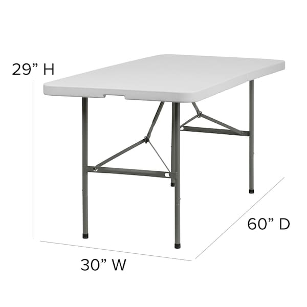 Flash Furniture Rectangle Wh 30X60 Plastic Bi-Fold Table, 30" W, 60" L, 29" H, Plastic Top, White - DAD-YCZ-152Z-GG