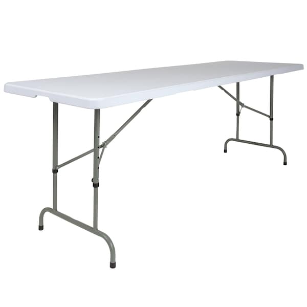 Flash Furniture Rectangle Folding Table, 29" W, 96" L, 34" H, Plastic Top, White - RB-3096ADJ-GG