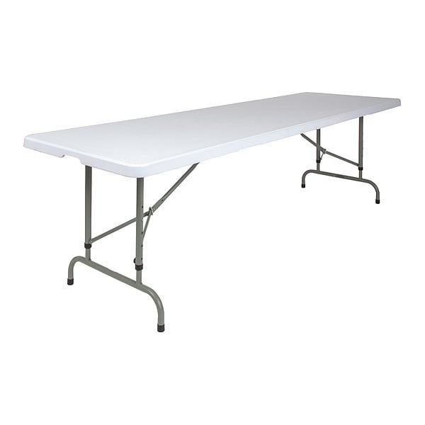 Flash Furniture Rectangle Folding Table, 29" W, 96" L, 34" H, Plastic Top, White - RB-3096ADJ-GG