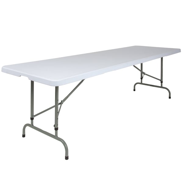 Flash Furniture Rectangle Folding Table, 29" W, 96" L, 34" H, Plastic Top, White - RB-3096ADJ-GG