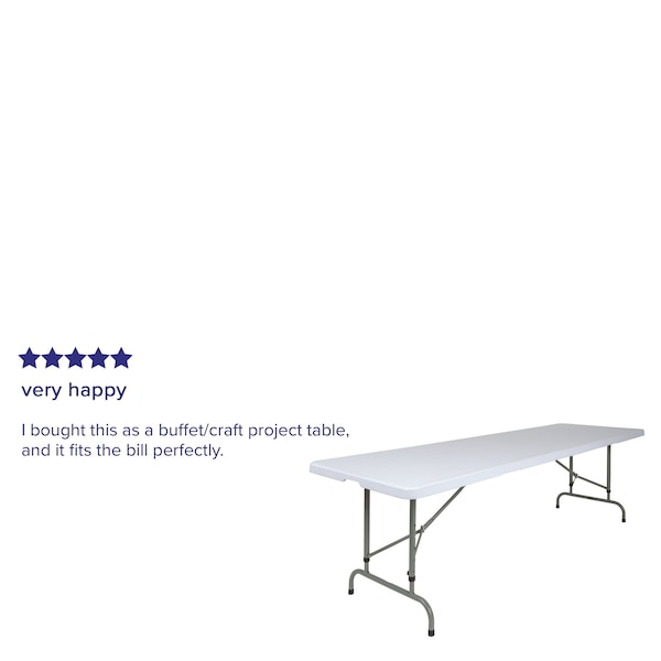 Flash Furniture Rectangle Folding Table, 29" W, 96" L, 34" H, Plastic Top, White - RB-3096ADJ-GG