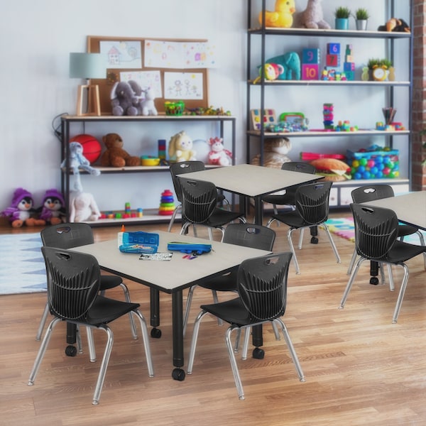 Regency Tables > Height Adjustable > Square Mobile Tables, 48 W, 48 L, 23-34 H, Wood|Metal, Maple - TB4848PLAPCBK
