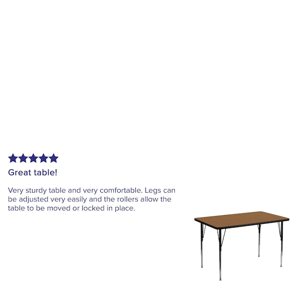 Flash Furniture Rectangle Activity Table, 30 W, 48 L, 30.125 H, Chrome, Laminate, Particleboard, Steel, Wood Grain - XU-A3048-REC-OAK-T-A-GG