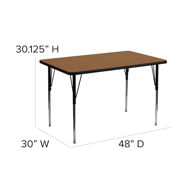 Flash Furniture Rectangle Activity Table, 30 W, 48 L, 30.125 H, Chrome, Laminate, Particleboard, Steel, Wood Grain - XU-A3048-REC-OAK-T-A-GG