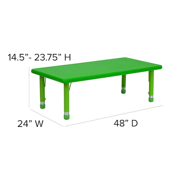 Flash Furniture Rectangle Activity Table, 24 W, 48 L, 23.75 H, Plastic, Steel, Green - YU-YCX-001-2-RECT-TBL-GREEN-GG