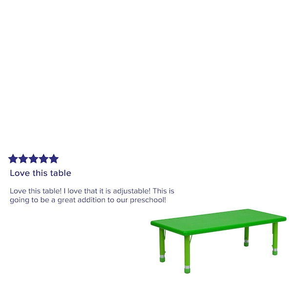 Flash Furniture Rectangle Activity Table, 24 W, 48 L, 23.75 H, Plastic, Steel, Green - YU-YCX-001-2-RECT-TBL-GREEN-GG