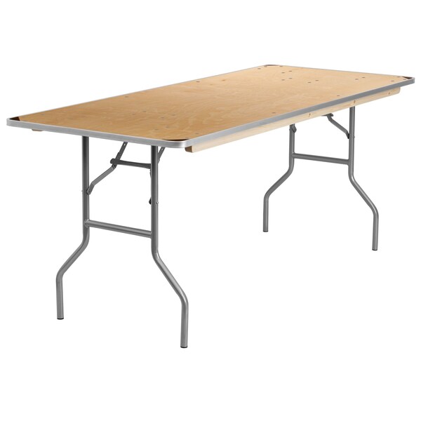 Flash Furniture Rectangle Folding Table, 30" W, 72" L, 30" H, Wood Top, Wood Grain - XA-3072-BIRCH-M-GG