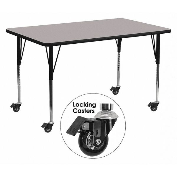 Flash Furniture Rectangle Activity Table, 24" W, 60" L, 30.5" H, Laminate, Grey - XU-A2460-REC-GY-H-A-CAS-GG