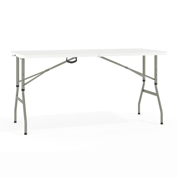 Flash Furniture Rectangle Bi-Fold Table, Plstc, White, Adj., 30" x 60", 27.25" W, 60" L, 34" H, Plastic Top, White - RB-3050FH-ADJ-GG