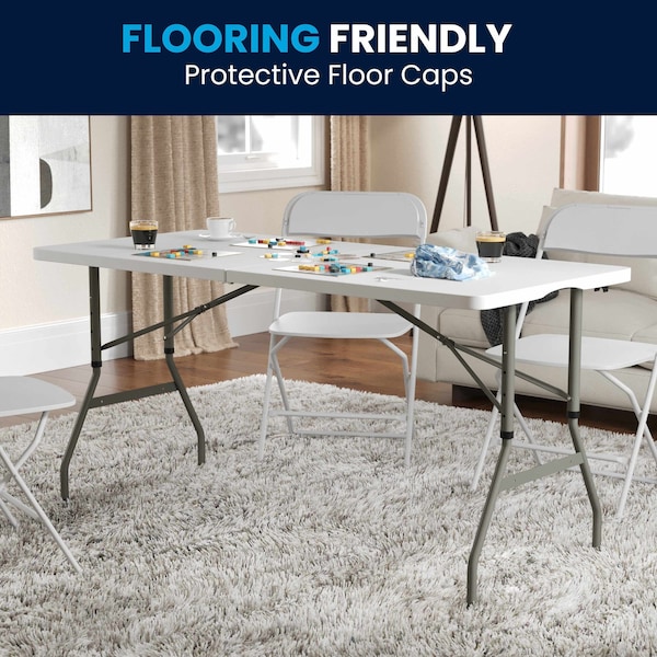 Flash Furniture Rectangle Bi-Fold Table, Plstc, White, Adj., 30" x 60", 27.25" W, 60" L, 34" H, Plastic Top, White - RB-3050FH-ADJ-GG