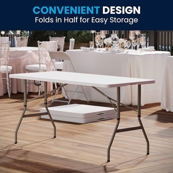 Flash Furniture Rectangle Bi-Fold Table, Plstc, White, Adj., 30" x 60", 27.25" W, 60" L, 34" H, Plastic Top, White - RB-3050FH-ADJ-GG